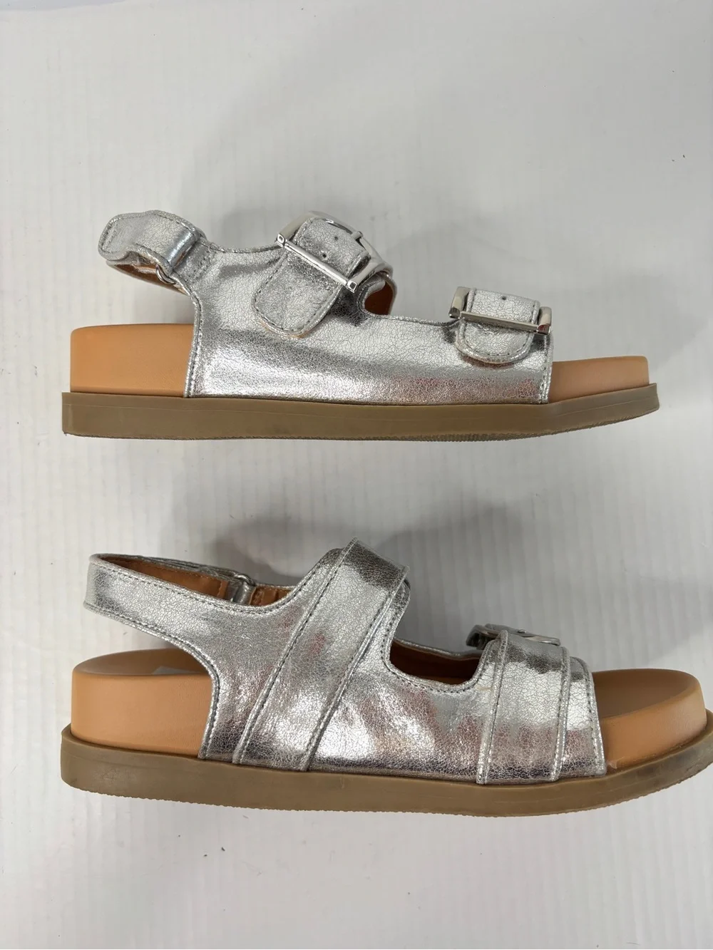 Dolce Vita Alameda Sandals Womens Sz 6.5 Metallic Silver Hook & Loop Ankle Strap